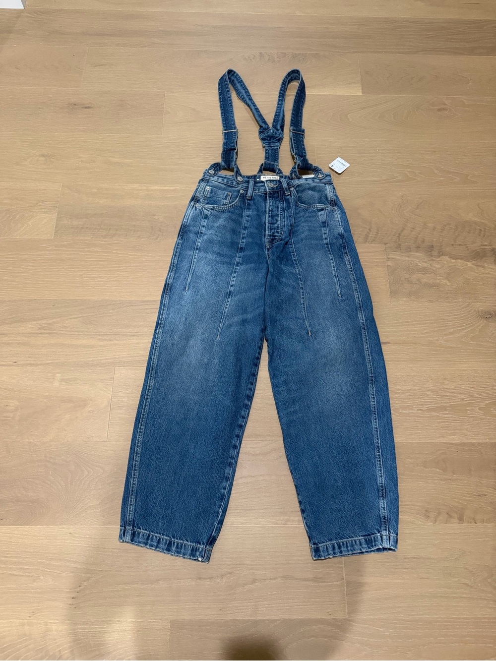 Free People Berkley Varsity Blue  Suspender Overalls 26 NWT - Picture 5 of 6